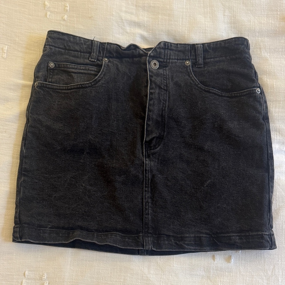 Free People Black Denim High Waisted Mini Skirt